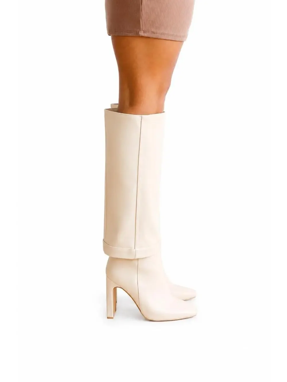 NWT Lulus Lorlia Almond Square Toe Knee High Boots Almond Size 5 - Picture 1 of 10